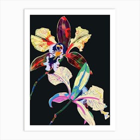 Neon Flowers On Black Orchid 4 Art Print