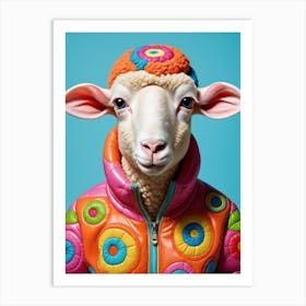 Anthropomorphic Colorful Sheep in a Jacket Art Print