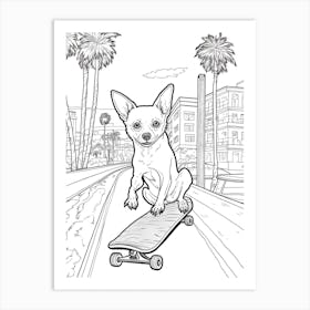 Chihuahua Dog Skateboarding Line Art 1 Art Print