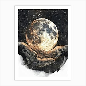 Hands Holding The Moon Art Print