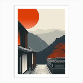 Japandi Cubist Fusion: Japanese Landscape 1 Art Print