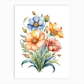 Watercolor Flowers Bouquet Art Print