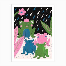 Frogs In The Rain Art Print