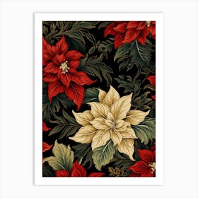 Poinsettia 4 William Morris Style Winter Florals Art Print