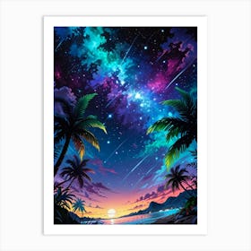 Starry Sky With Palm Trees Art Print