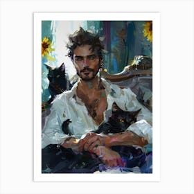 Man With Cats 1 Art Print