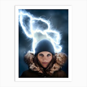 Girl With Lightning In Her Head Art Print