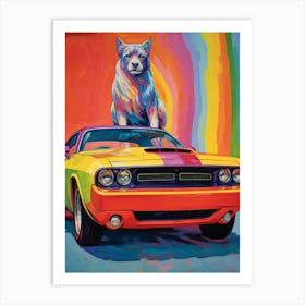 Dodge Challenger Vintage Car With A Dog, Matisse Style Painting 3 Art Print