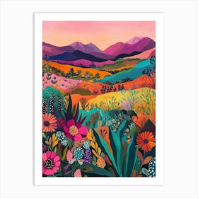 Colorful Landscape With Mountain and Flowers 4 Art Print