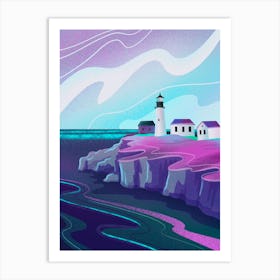 Neon Lighthouse Landscape Art Print Art Print