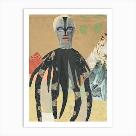 Octopus Mask Face Surreal Collage  Art Print