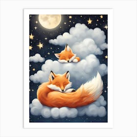 Foxes Sleeping In The Clouds Art Print