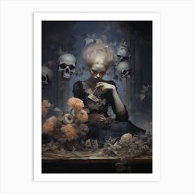 Woman and skull 2 Art Print