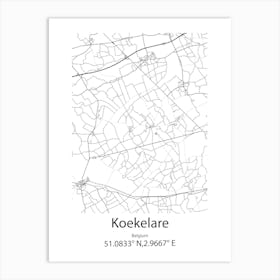 Koekelare,Belgium Minimalist Map Art Print