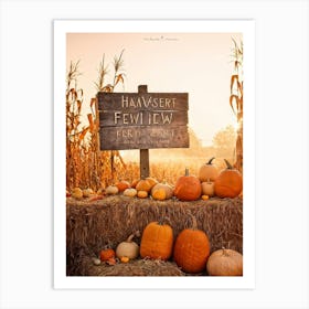 Autumn Harvest Celebration Pumpkins And Gourds Of Various Sizes Nestled In A Straw Bale Mound Flan (1) Art Print