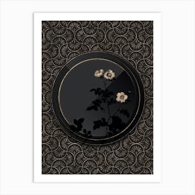 Shadowy Vintage White Sweetbriar Rose Botanical in Black and Gold 1 Art Print