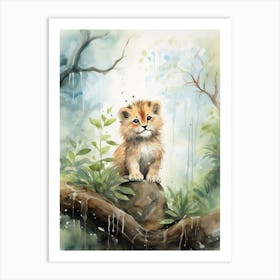 Birthwatching Watercolour Lion Art Painting 1 Art Print