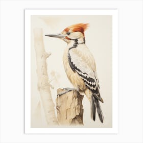 Vintage Bird Drawing Woodpecker 1 Art Print