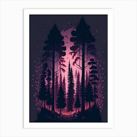 A Fantasy Forest At Night In Red Theme 36 Art Print