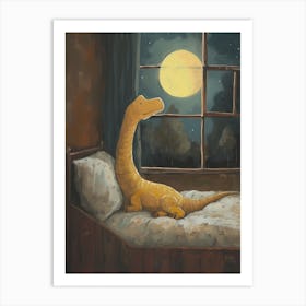 Dinosaur In Bed With The Moon 3 Art Print