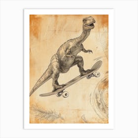 Vintage Apatosaurus Dinosaur On A Skateboard 1 Art Print