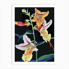 Neon Flowers On Black Foxglove 2 Art Print