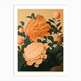 Karl Rosenfield Peonies 1 Orange Vintage Sketch Art Print