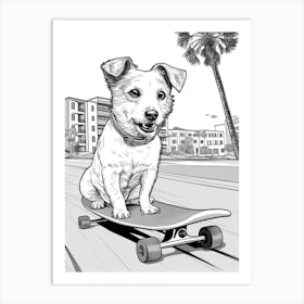 Jack Russell Terrier Dog Skateboarding Line Art 1 Art Print