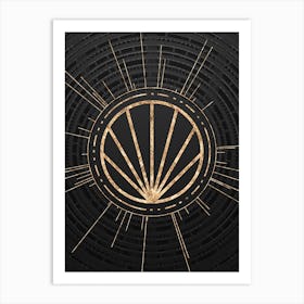 Geometric Glyph Symbol in Gold with Radial Array Lines on Dark Gray n.0286 Art Print