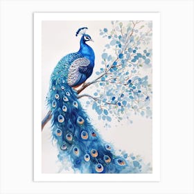 Watercolour Peacock On The Tree Branch 2 Art Print