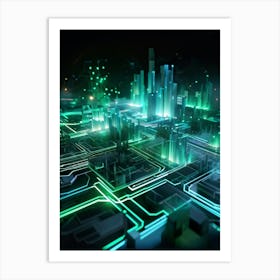 Cyber Intelligence And Memory Visualized In A 3d Model A Nexus Of Data Streams Flowing And Intertwi (4) Art Print