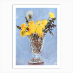 Yellow Dandelions Bouquet In A Glass Vase Art Print