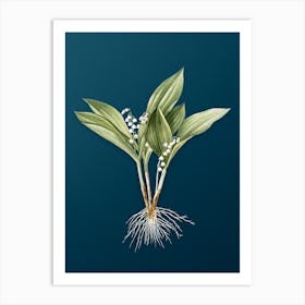 Vintage Lily of the Valley Botanical Art on Teal Blue n.0357 Art Print