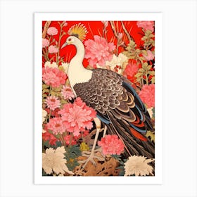 Aster And Bird Vintage Japanese Botanical Art Print