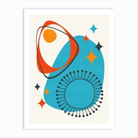 Mid Century Modern Atomic Age 14 Blue, Red, Orange Art Print