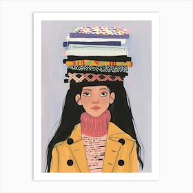 Girl With Books On Her Head Art Print