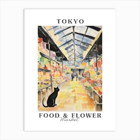 Food Market With Cats In Tokyo 4 Poster Art Print