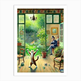 Joyful Cat in a Victorian Garden Art Print