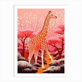 Giraffe Exploring The Nature Orange & Pink 3 Art Print