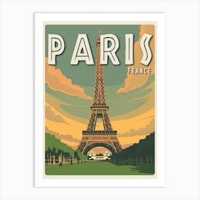 Paris France Eiffel Tower Vintage Travel Poster Art Print