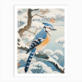 Winter Bird Painting Blue Jay 4 Art Print