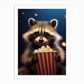 Cartoon Crab Eating Raccoon Eating Popcorn At The Cinema 1 Art Print