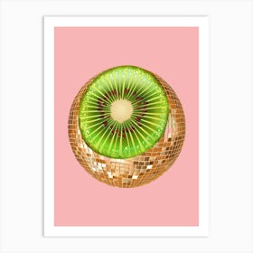 Disco Ball Kiwi Pink Art Disco Poster Trendy Aesthetic Art Food Kitchen Art Print