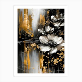 Gold And Black Flowers 1 Art Print