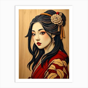 Modern Geisha Wood Portrait Art Print