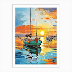 Sunset Boat Painting 1 Art Print