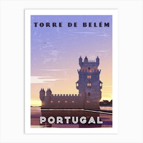 Torre De Belem, Portugal — Retro travel minimalist poster Art Print