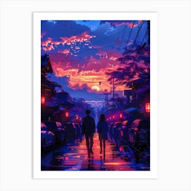 Sunset Couple Otaku Art Art Print