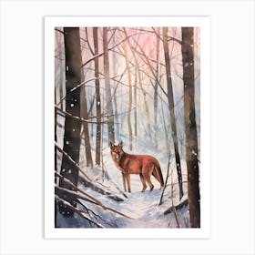 Winter Watercolour Red Wolf 1 Art Print