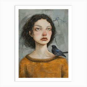 Girl With A Bird 4 Art Print